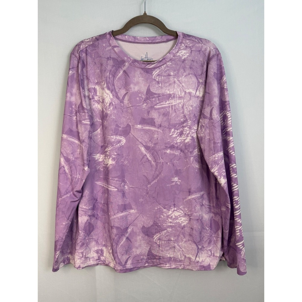Guy Harvey Fishing Shirt Men XL Purple Marlin Performance Long Sleeve‎ Sun Shirt